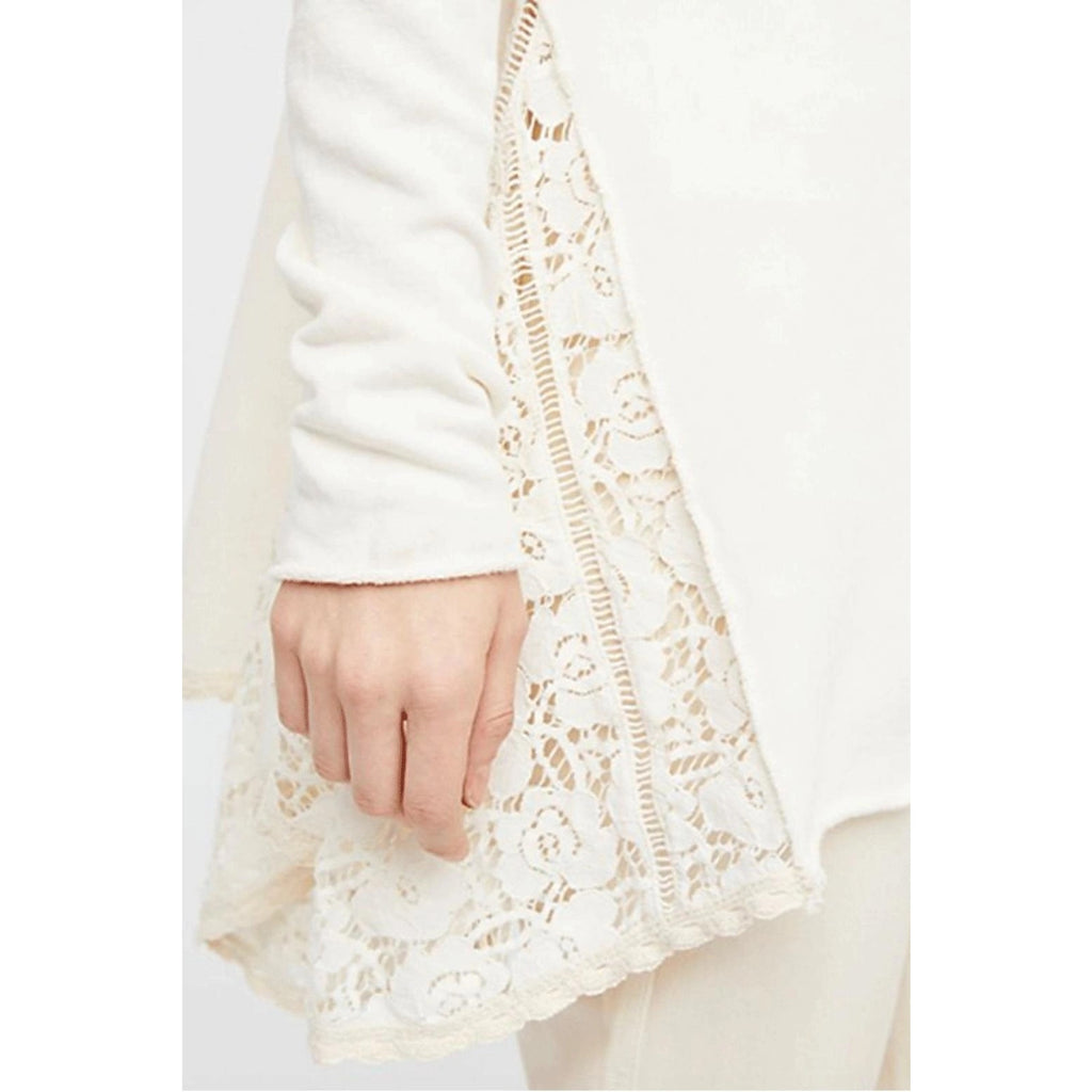 New Free People No Frills Long Sleeve Crochet Lace Pullover $148 Medium Ivory