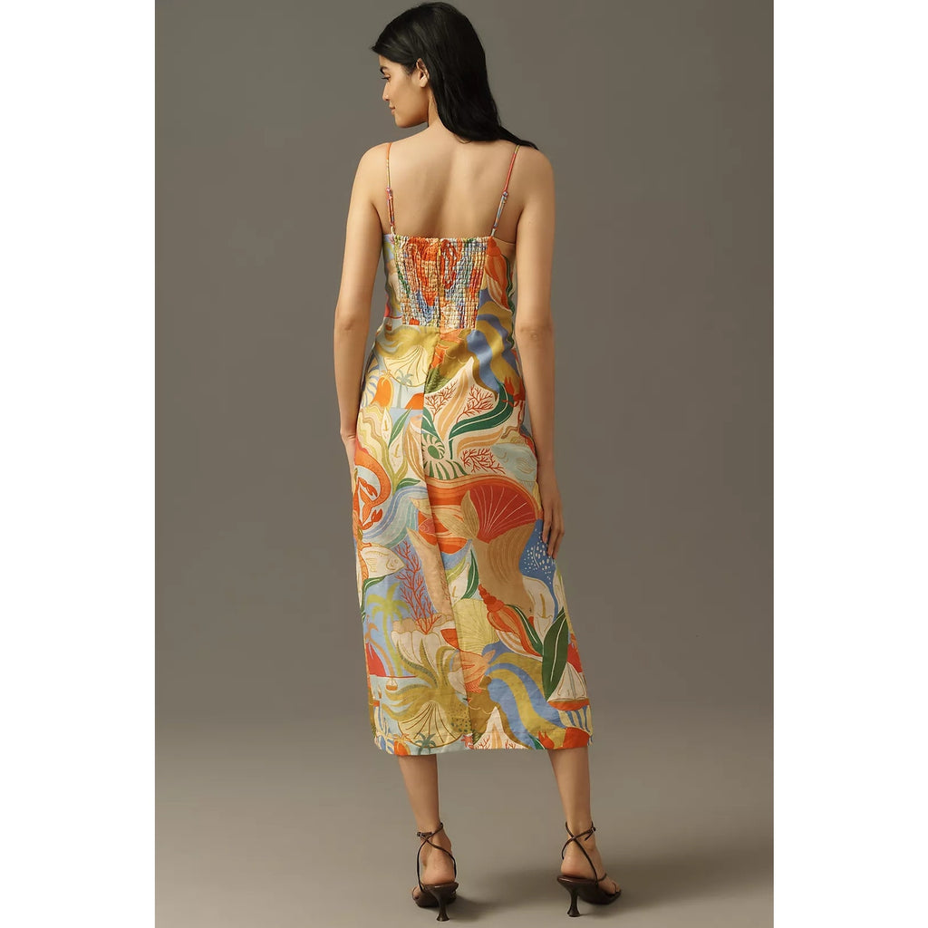 Anthropologie Farm Rio Linen Sleeveless Sweetheart Slim Maxi Dress S FARM Rio