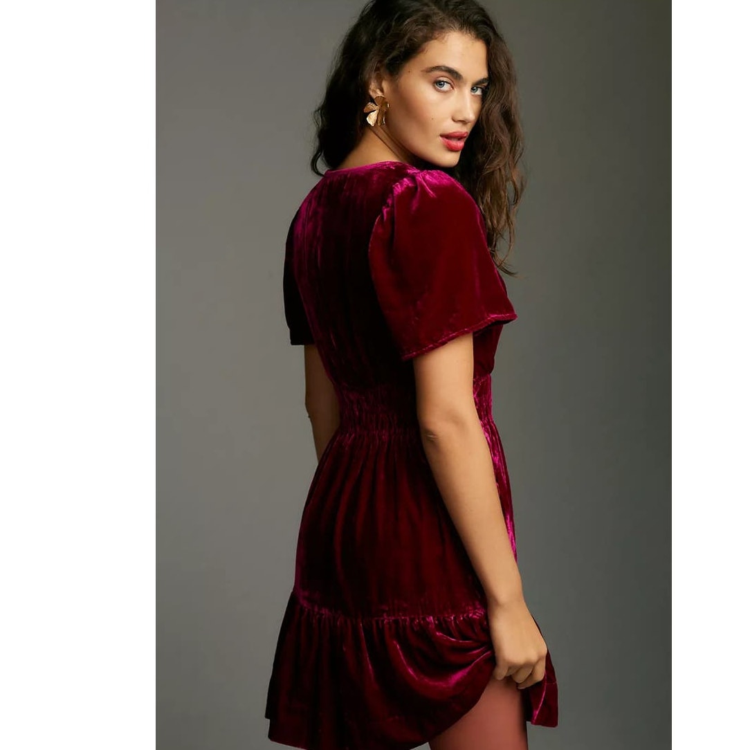 New Anthropologie The Somerset Mini Dress: Velvet Edition $168 XXS - 00 Wine