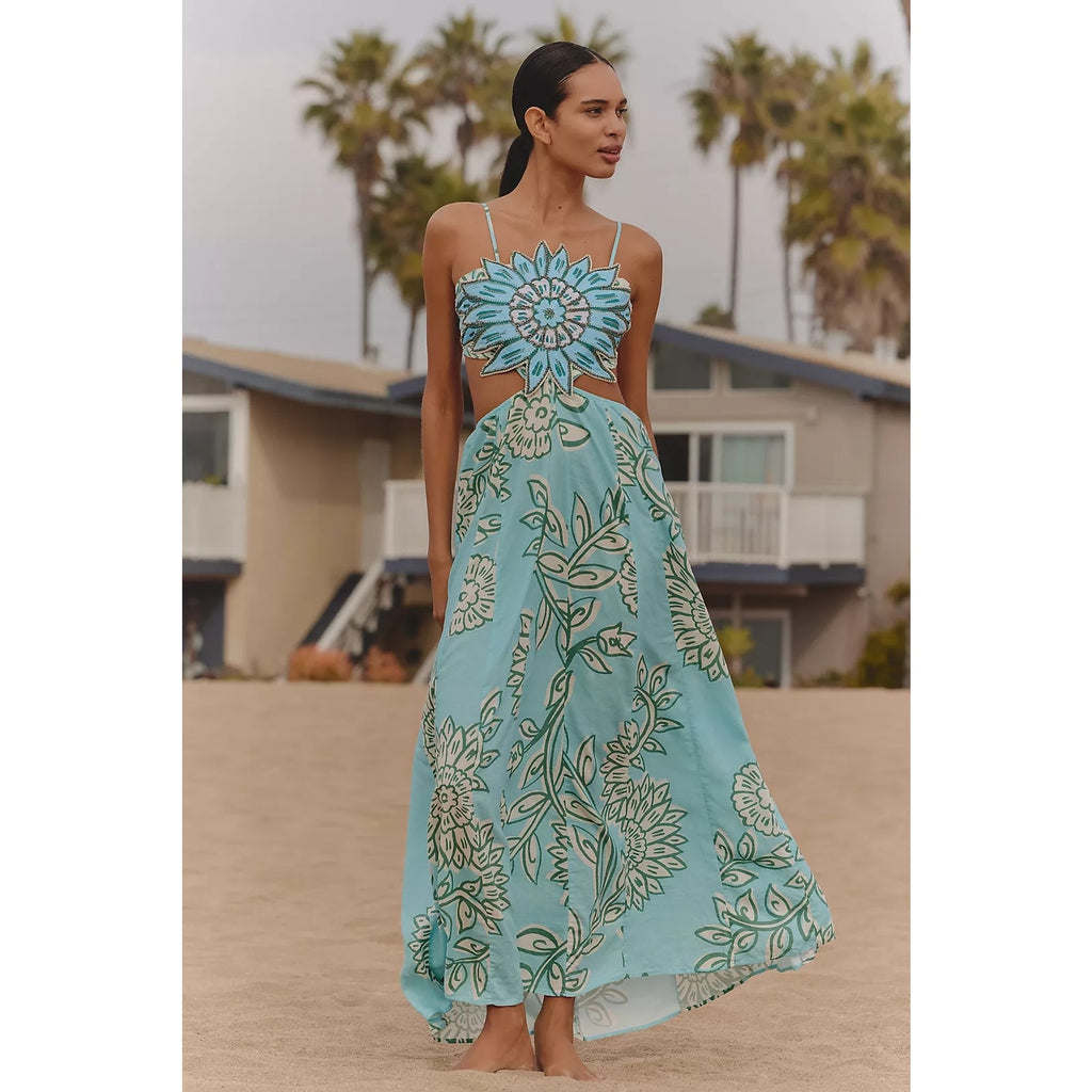 ANTHROPOLOGIE Maaji Owen Linen Cutout Dress PLUS 1X Light Blue MAAJI XL Anthropologie
