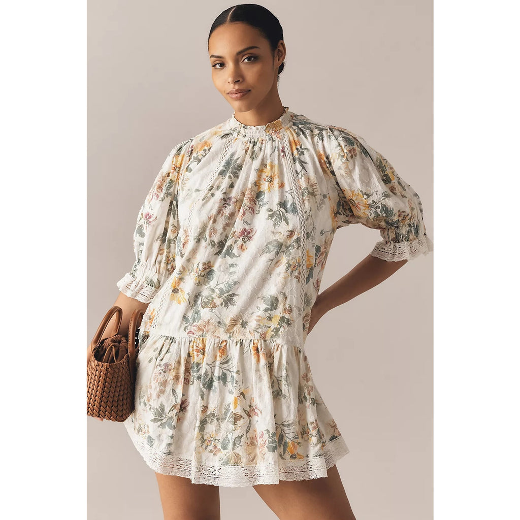 Anthropologie Pilcro Short-Sleeve Mock-Neck Ruffle Mini Dress $168 X-LARGE