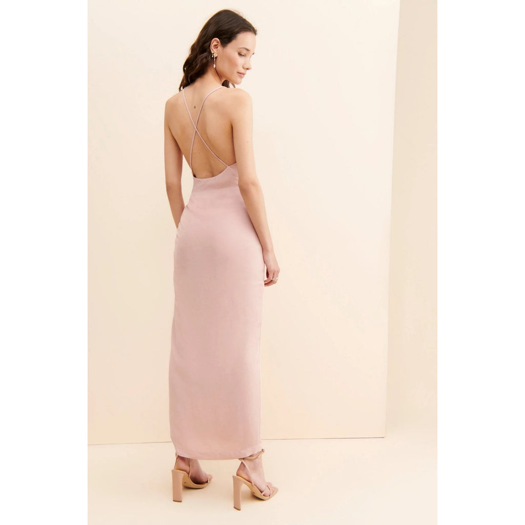 New Anthropologie Ruched Asymmetrical Midi Dress $160 Size 6 Pink Rose