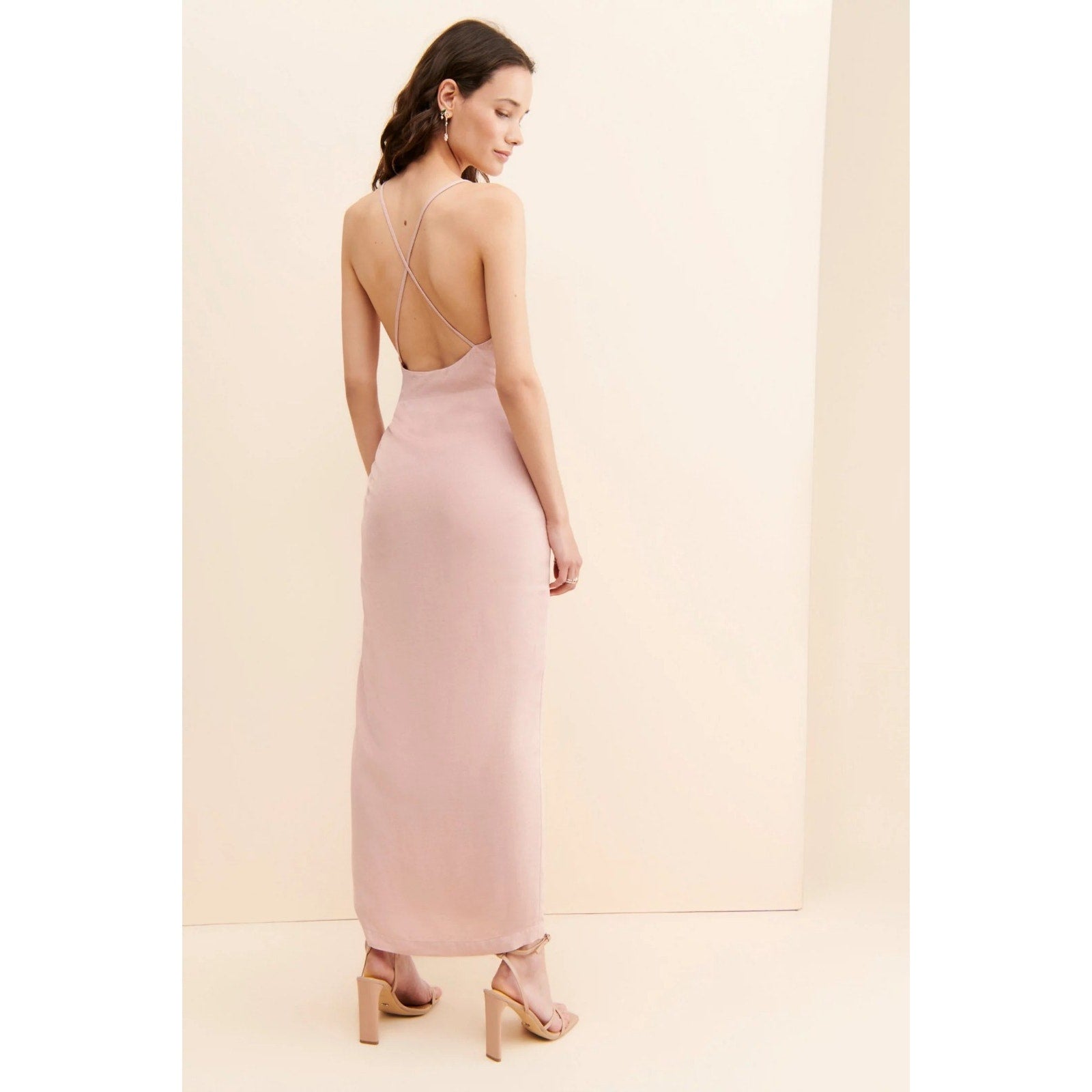New Anthropologie Ruched Asymmetrical Midi Dress $160 Size 6 Pink Rose