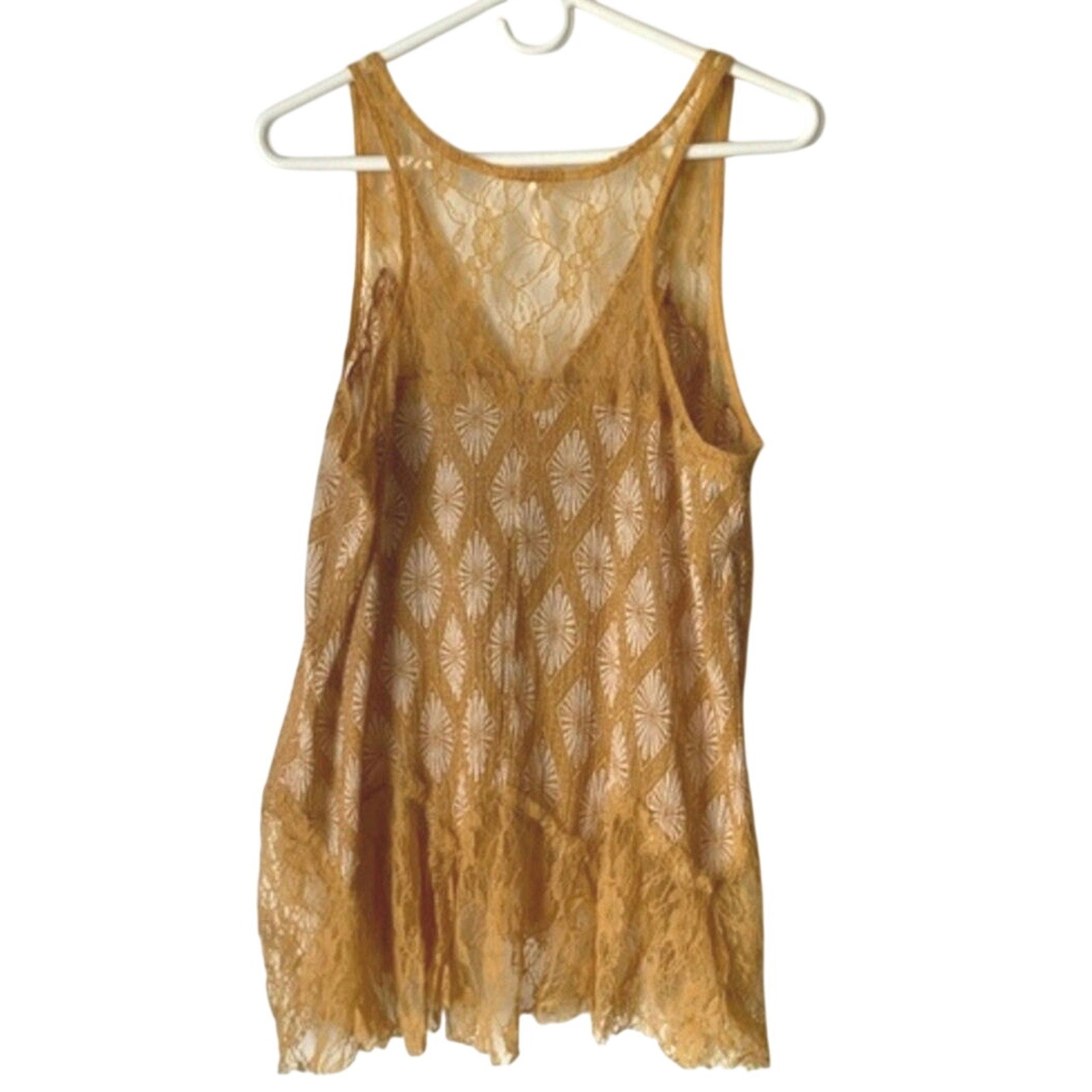 Free People Bell Trapeze Lace Cami MEDIUM Mustard Yellow Geo Bohemian Free People