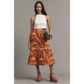 New Anthropologie Farm Rio Tiered Flare-Hem Midi Skirt $178 Large Red Fruit