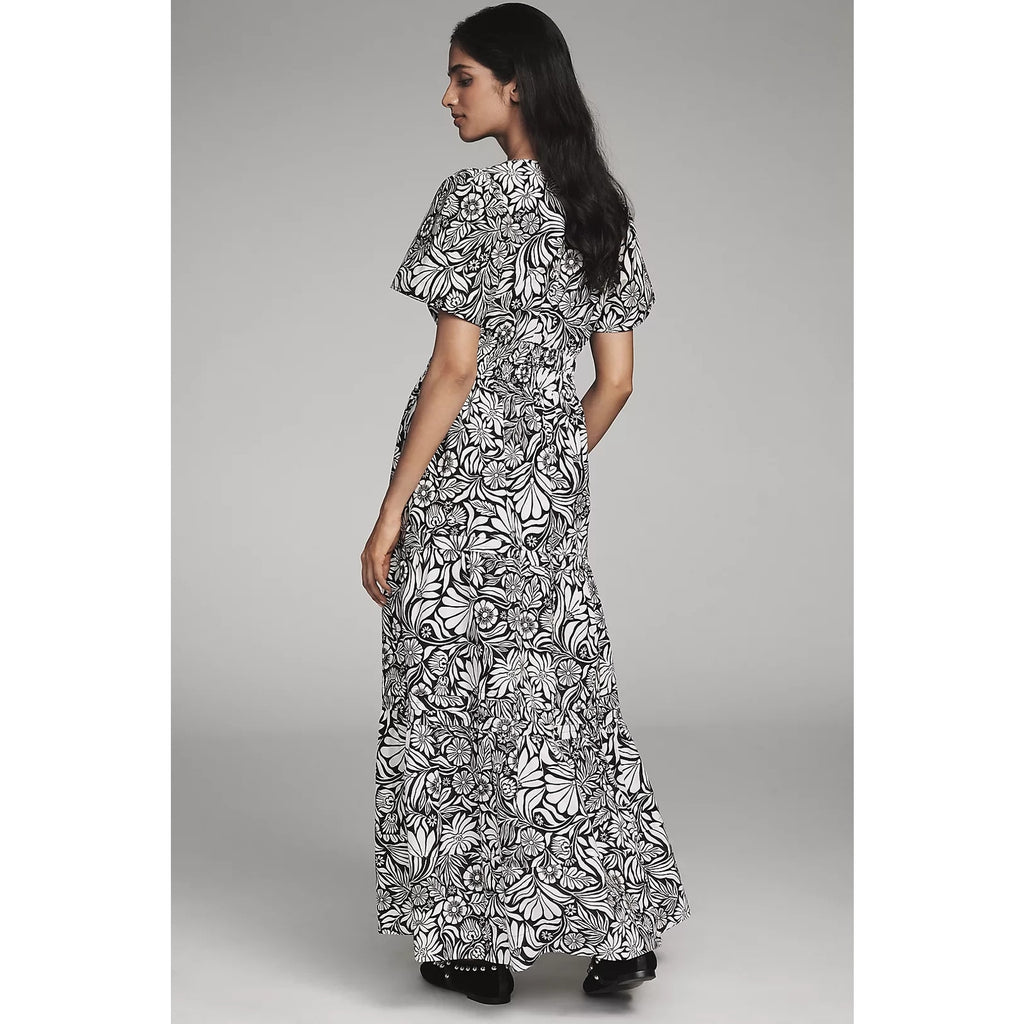 Anthropologie Somerset Maxi Dress SMALL Black & Ivory Floral Anthropologie