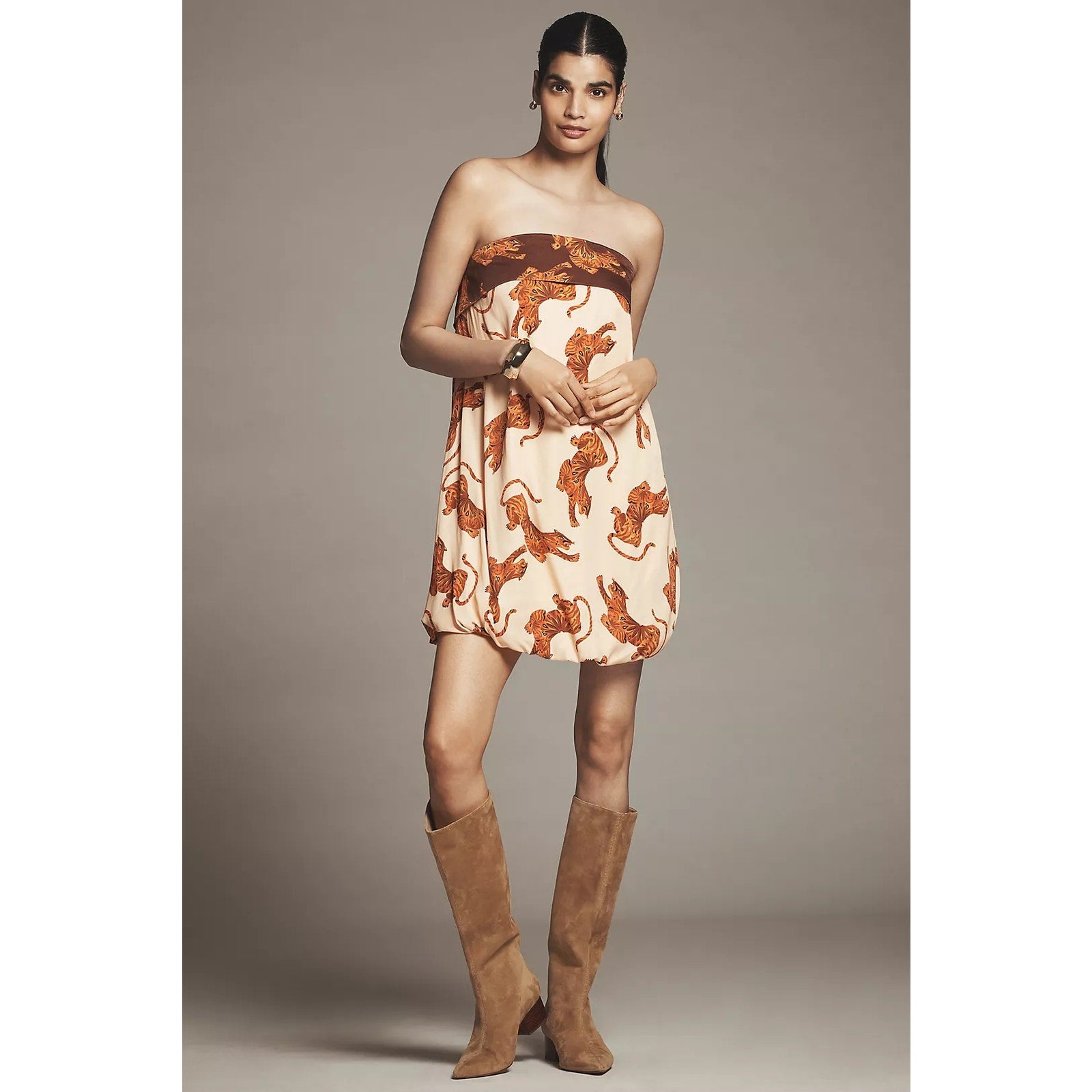 Farm Rio x Anthropologie Tiger Bubble Mini Dress MEDIUM Honey Anthropologie