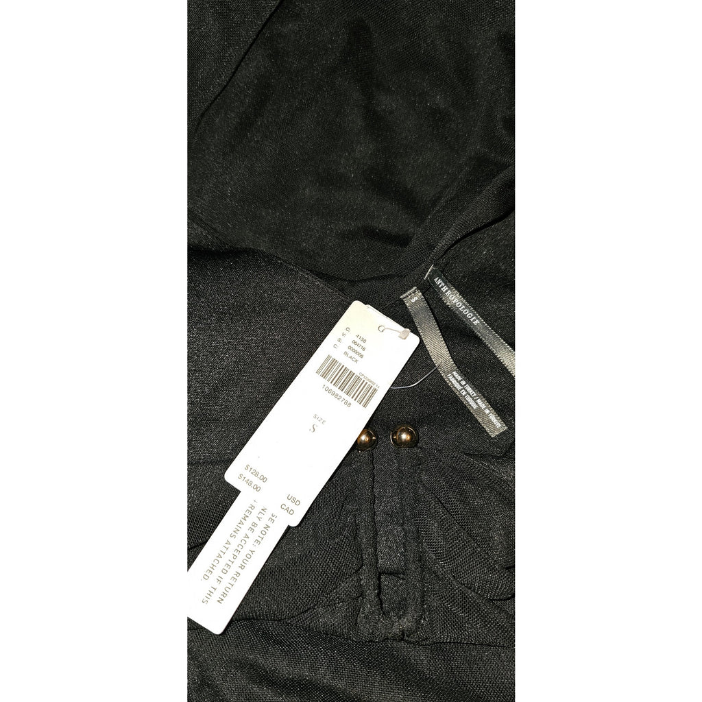 By Anthropologie Long-Sleeve Deep-V Hardware Midi Dress SMALL Black Anthropologie