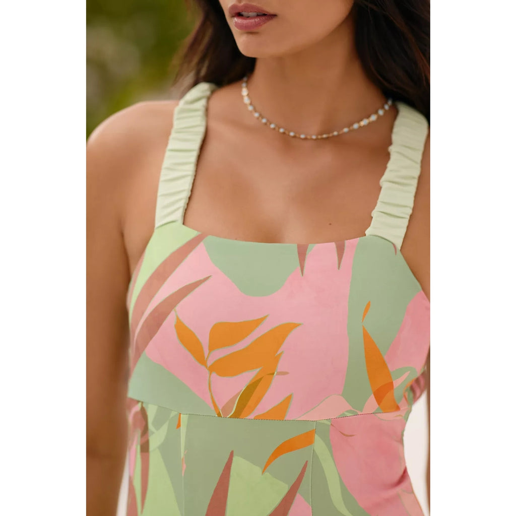 ANTHROPOLOGIE Nomads Wave One-Piece Swimsuit SMALL Green Pink Anthropologie