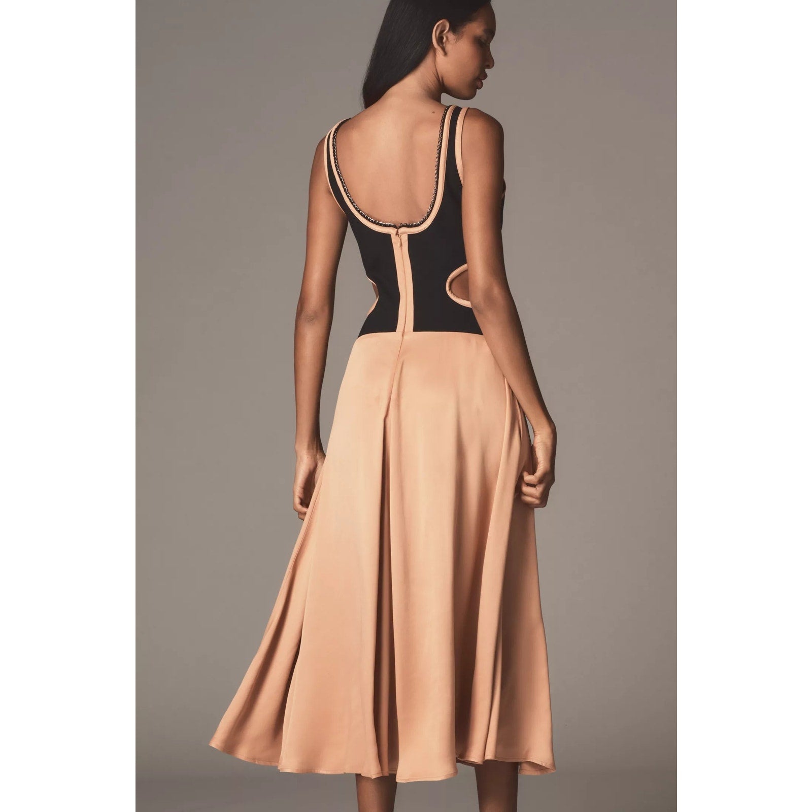 New Anthropologie Maeve Sleeveless Scoop-Neck Chain-Trim Cutout Midi Dress XS