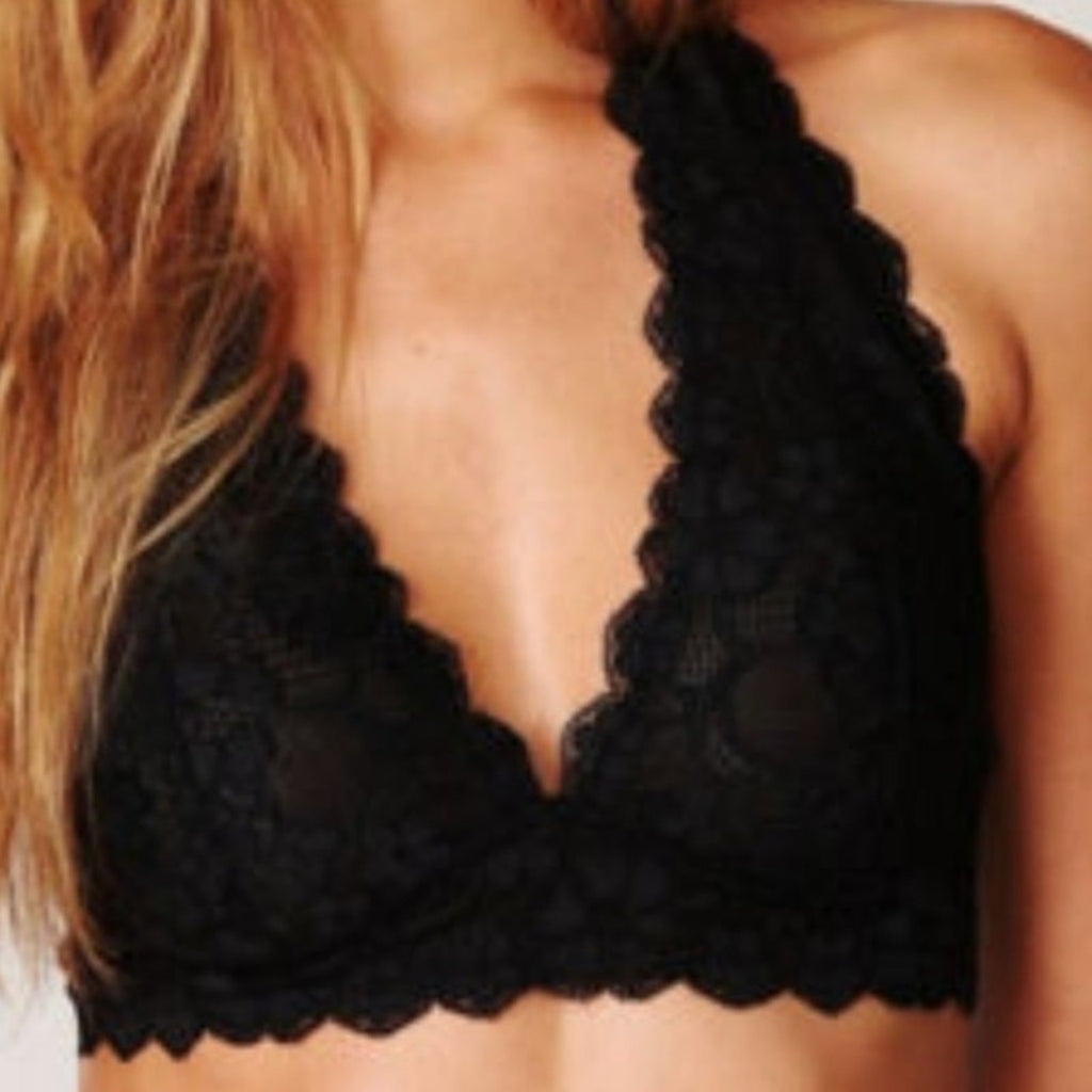 New Free People Galoon Lace Halter Bra $38 Black Sz X-Small
