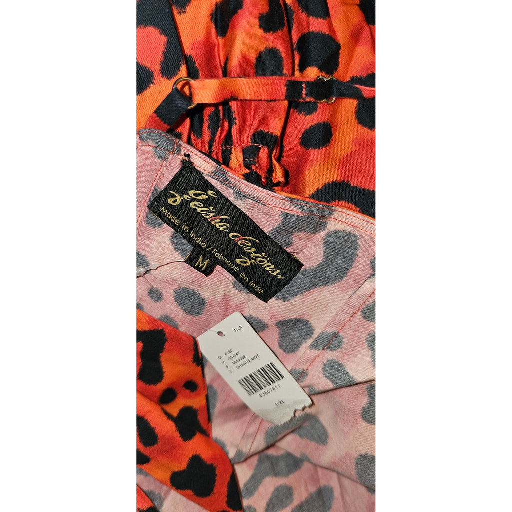 New Anthropologie by Geisha Leopard Tiered Midi Dress $198 MEDIUM Orange Motif