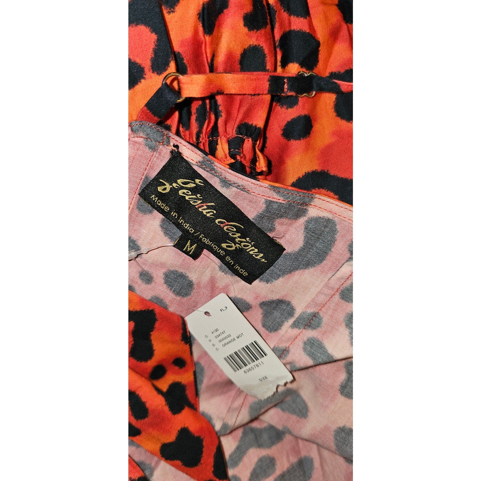 New Anthropologie by Geisha Leopard Tiered Midi Dress $198 MEDIUM Orange Motif