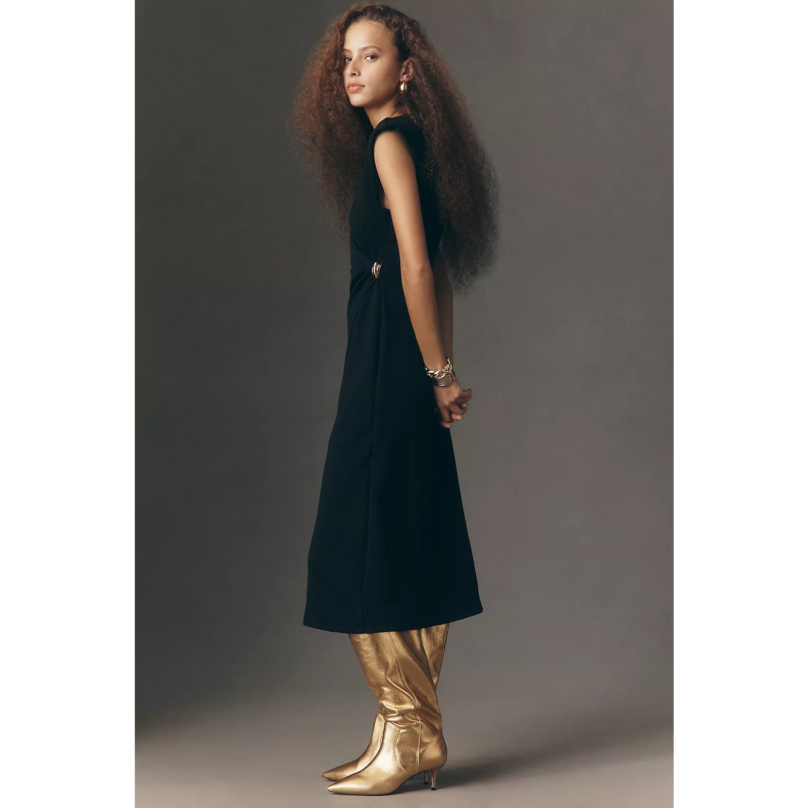 Anthropologie Sleeveless Knit Hardware A-Line Midi Dress SMALL Black Anthropologie
