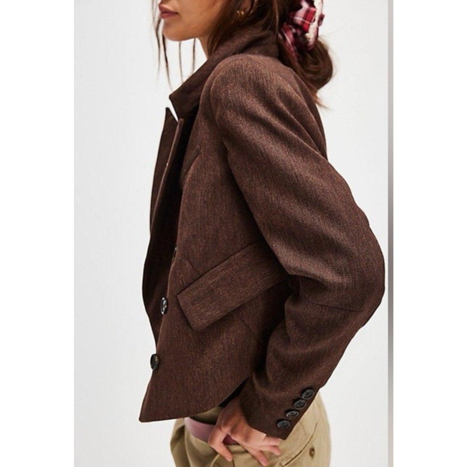New Free People Betty Double-Breasted Blazer $168 LARGE Brown Vintage Style Free People