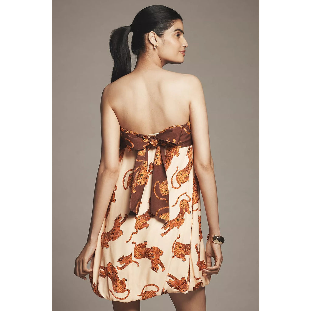 Farm Rio x Anthropologie Tiger Bubble Mini Dress MEDIUM Honey Anthropologie