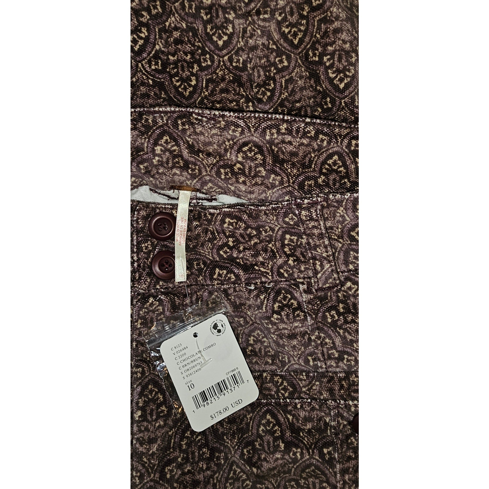 Free People City Line Slim Pants $178 SIZE 10 Chocolate Combo High-Rise