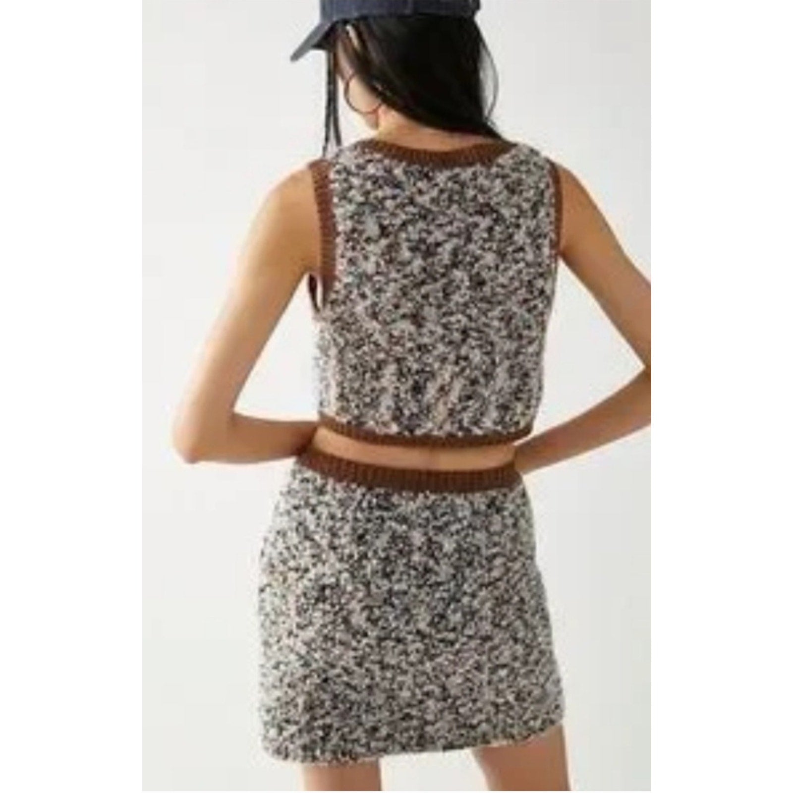 New FREE PEOPLE Chalet Mini Sweater Skirt Set $228 MEDIUM Brown