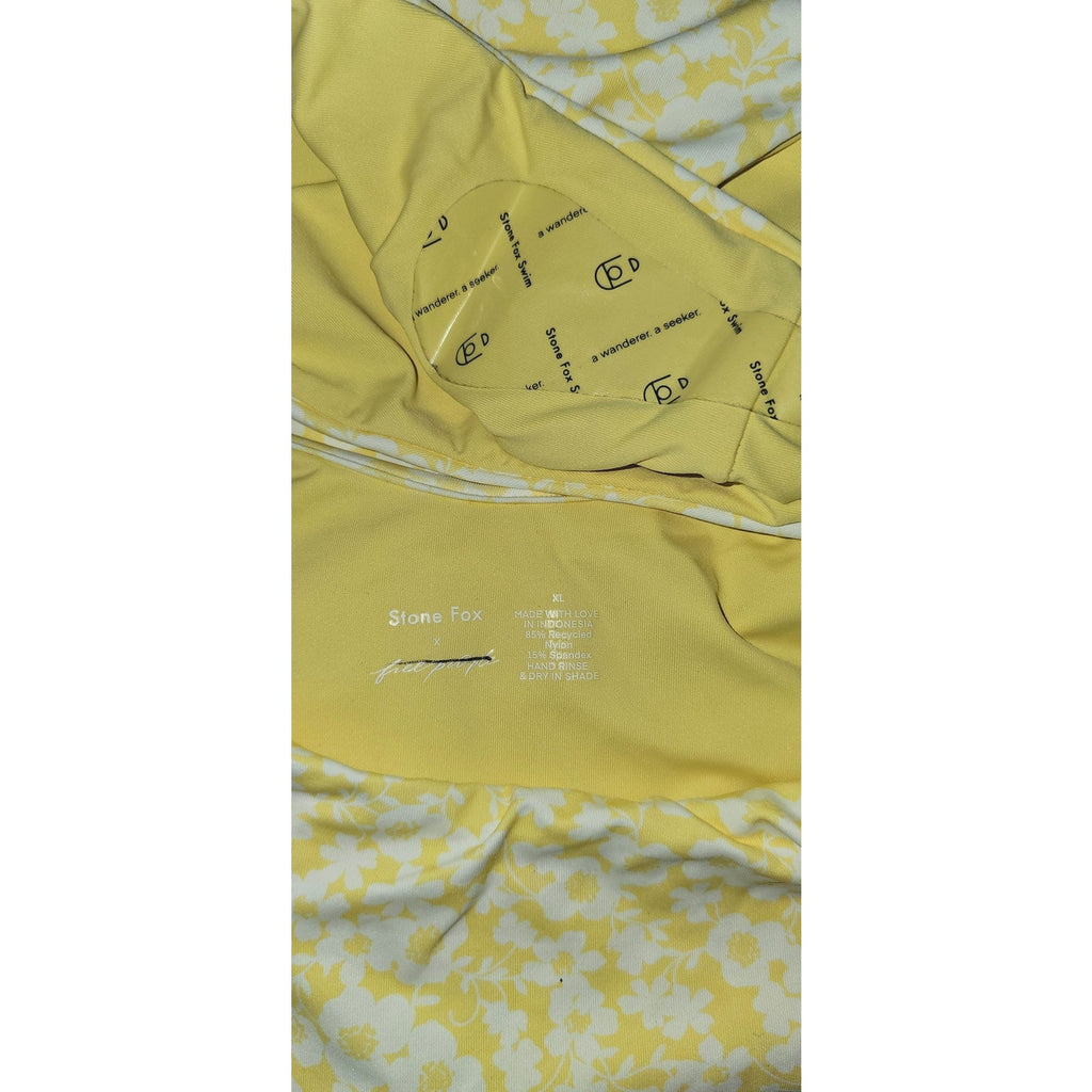 New Free People x Stone Fox Floral Printed High Cut One Piece Swimsuit XL Yellow
