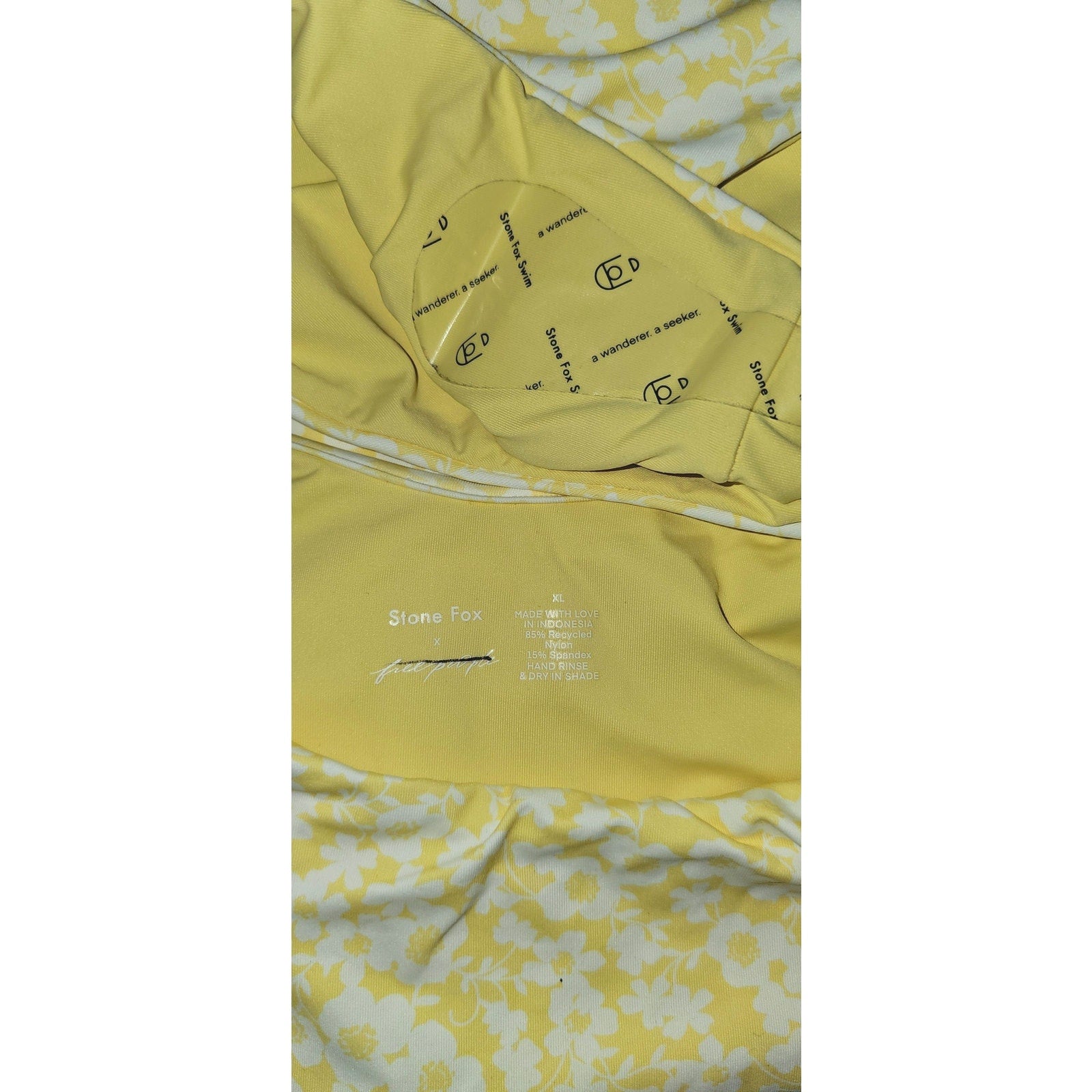 New Free People x Stone Fox Floral Printed High Cut One Piece Swimsuit XL Yellow