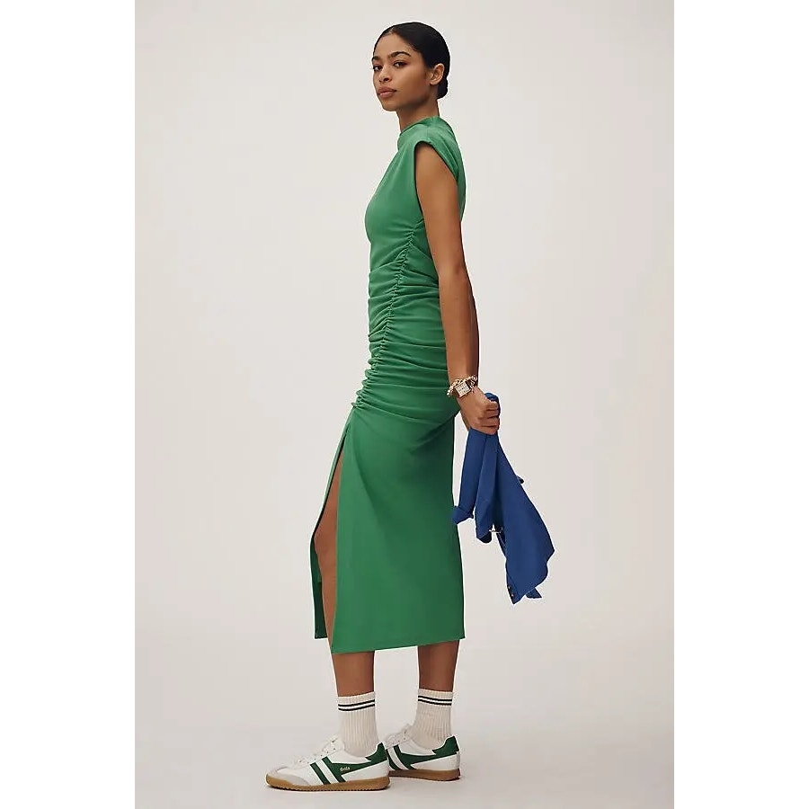 Anthropologie The Maya Ruched Cowl-Neck Midi Dress $160 X-SMALL Green