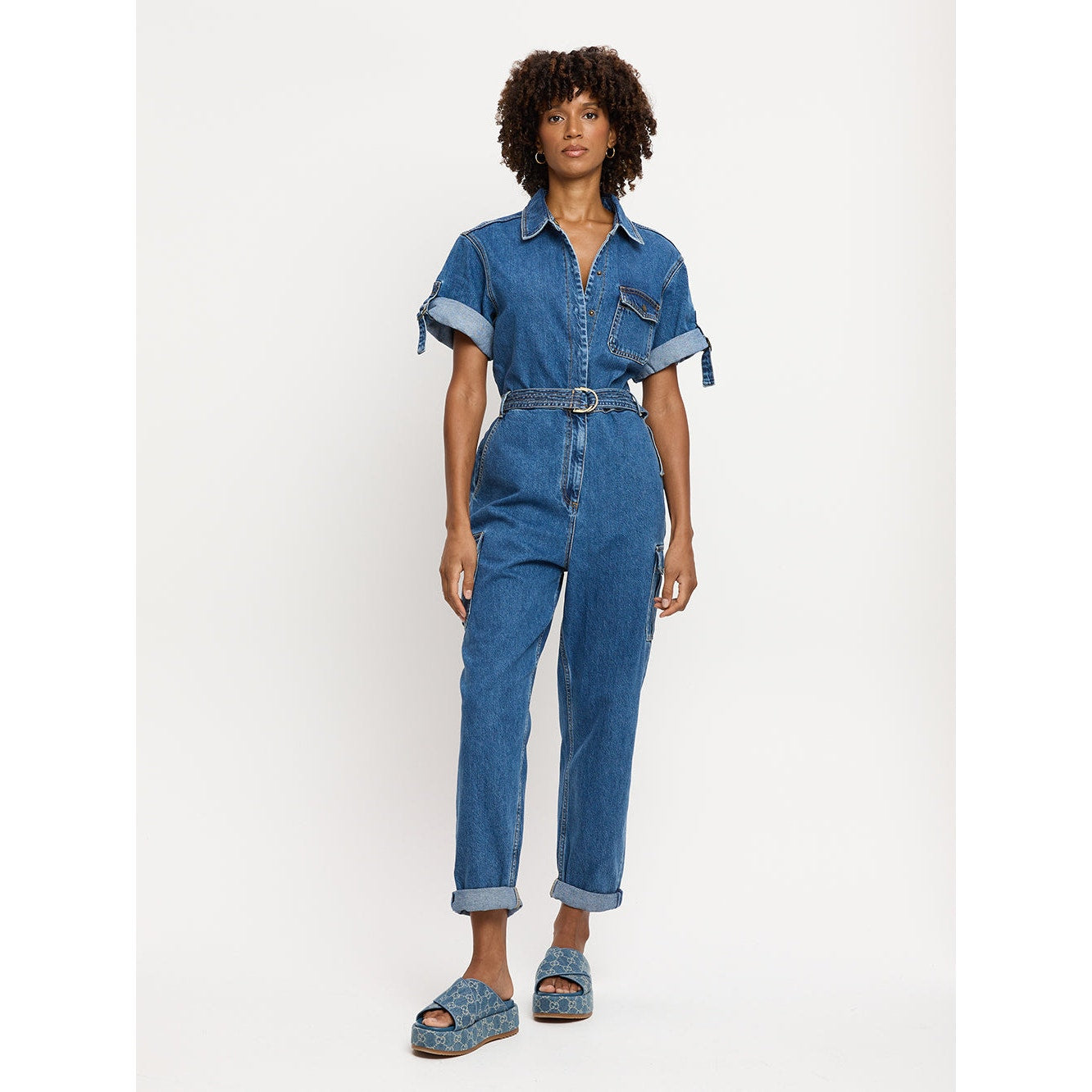 Anthropologie x KIVARI Natalie Short-Sleeve Denim Jumpsuit $300 XXS US Sz 0