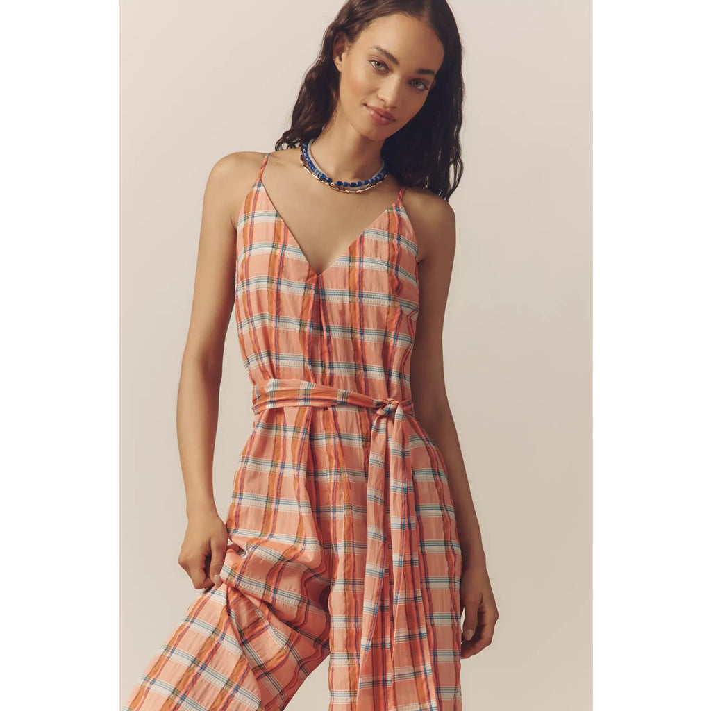 Anthropologie Corey Lynn Calter V-Neck Waistless Jumpsuit Medium Plaid Anthropologie