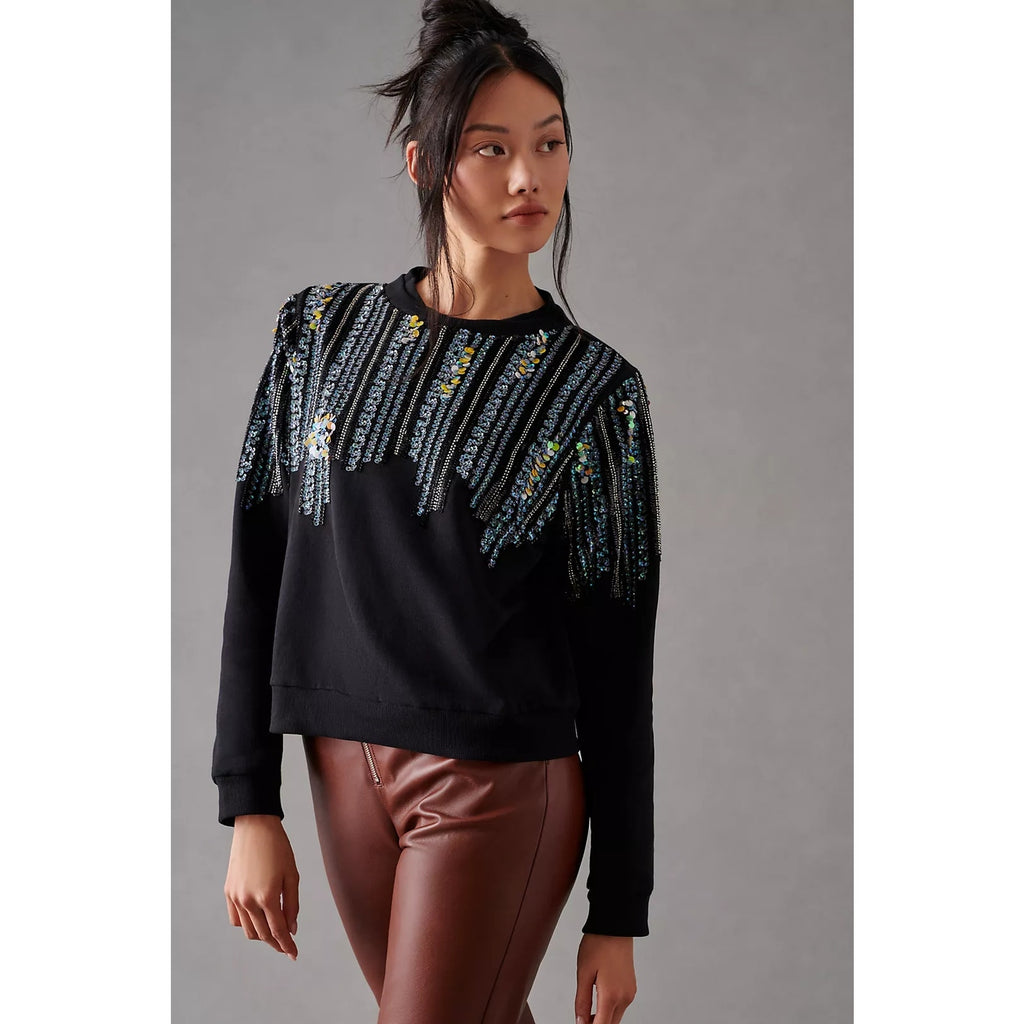 Anthropologie Let Me Be Disco Sequin Sweatshirt