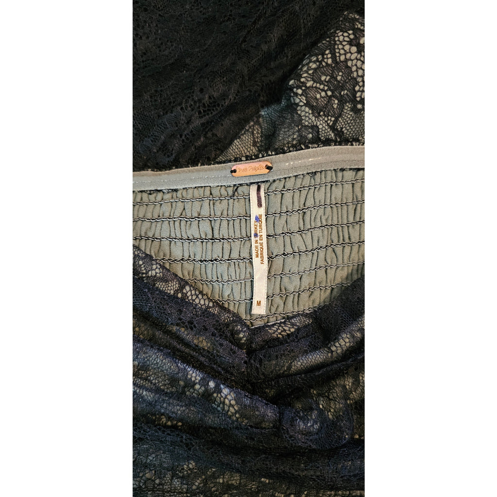 New Free People Shape Of You Set MAXI SKIRT SET $168 MEDIUM Navy Lace Crop Top