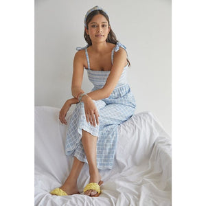 New Anthropologie by Plenty Plaid Scalloped Smocked Wide-Leg Jumpsuit Size LP