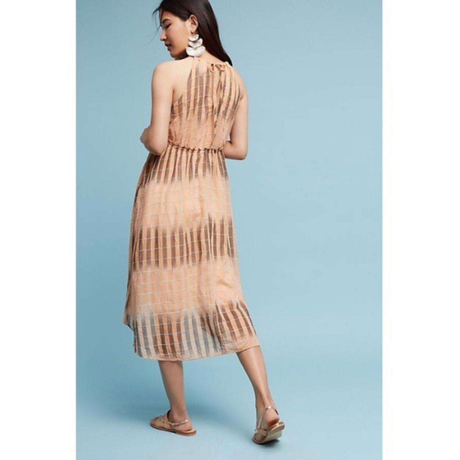 New $138 ANTHROPOLOGIE by AKEMI + KIN Ikat Halter Peach Dress Size Large