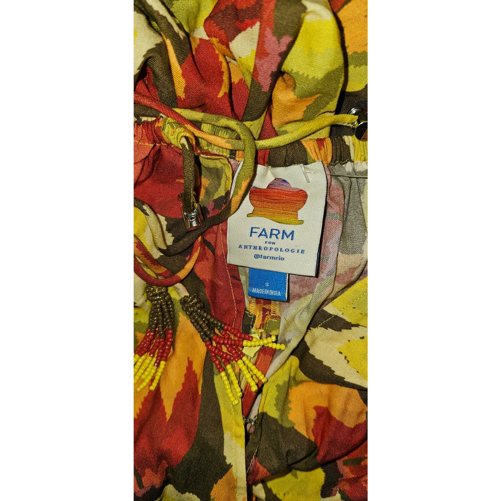 New Farm Rio x Anthropologie Fruit Print Jumpsuit $188 SMALL Yellow Bead Tassels