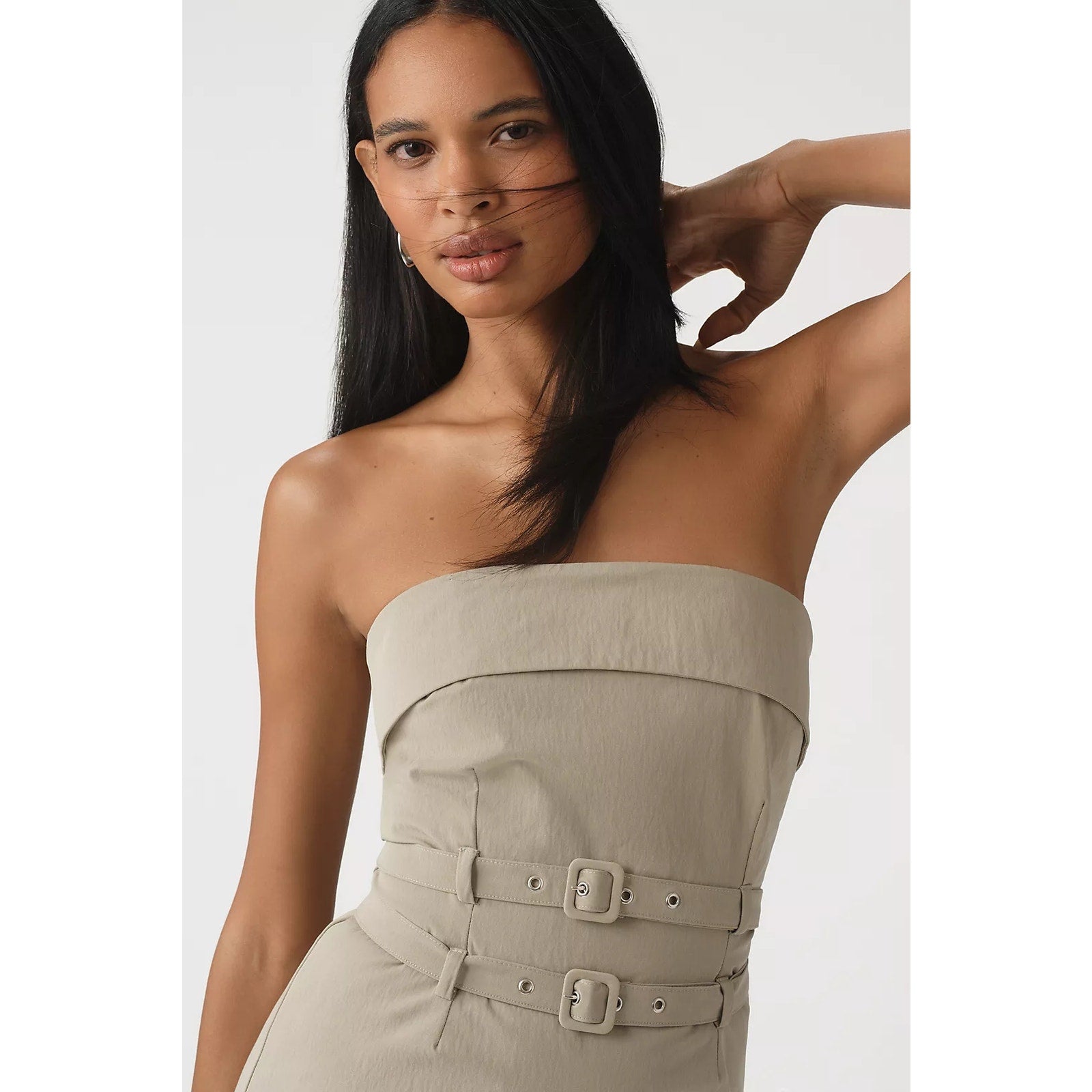 Anthropologie Maeve Strapless Belted Midi Dress X-LARGE Khaki Anthropologie