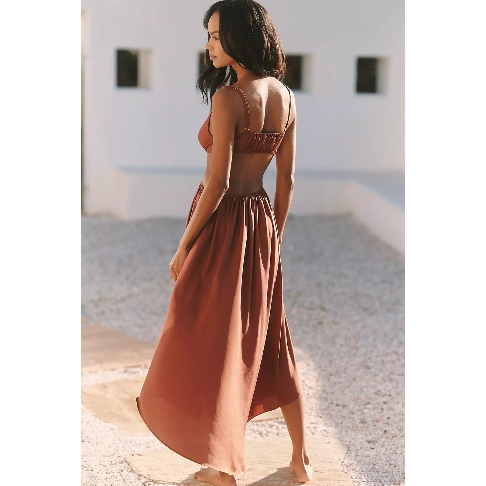Anthropologie Celandine V-Neck Twist-Front Satin Midi Dress XL Brown – Timeless Treasurz