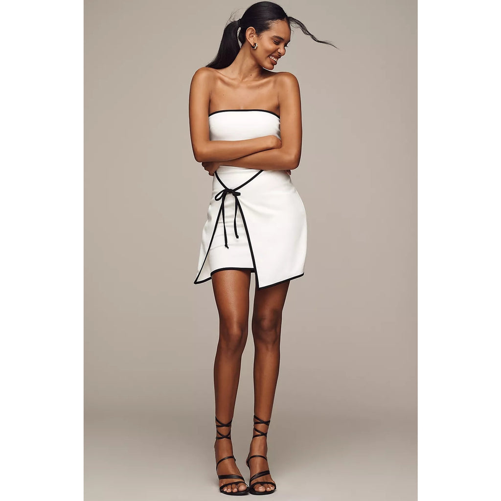 Anthropologie En Elly Strapless Wrap Shift Mini Dress LARGE White Anthropologie
