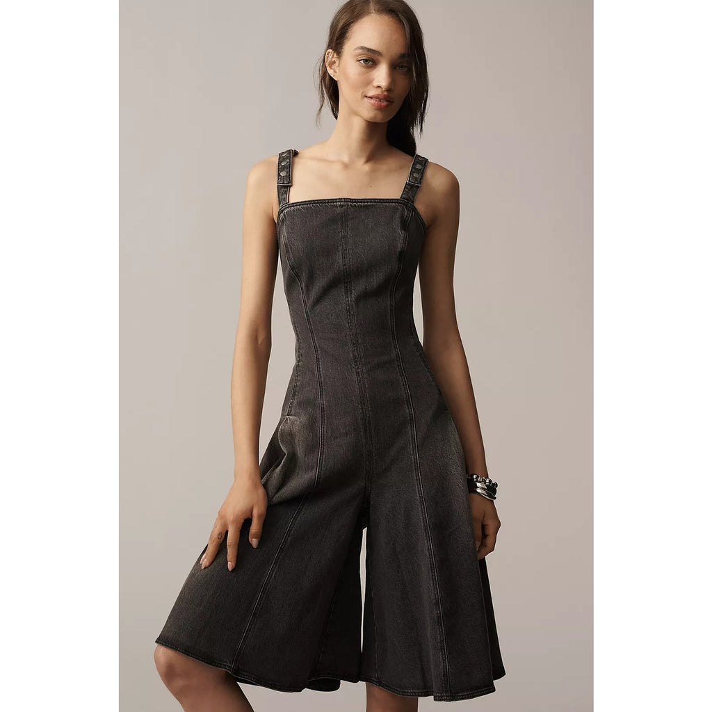 ANTHROPOLOGIE Pilcro Denim Midi Jumpsuit LARGE Dark Gray Anthropologie