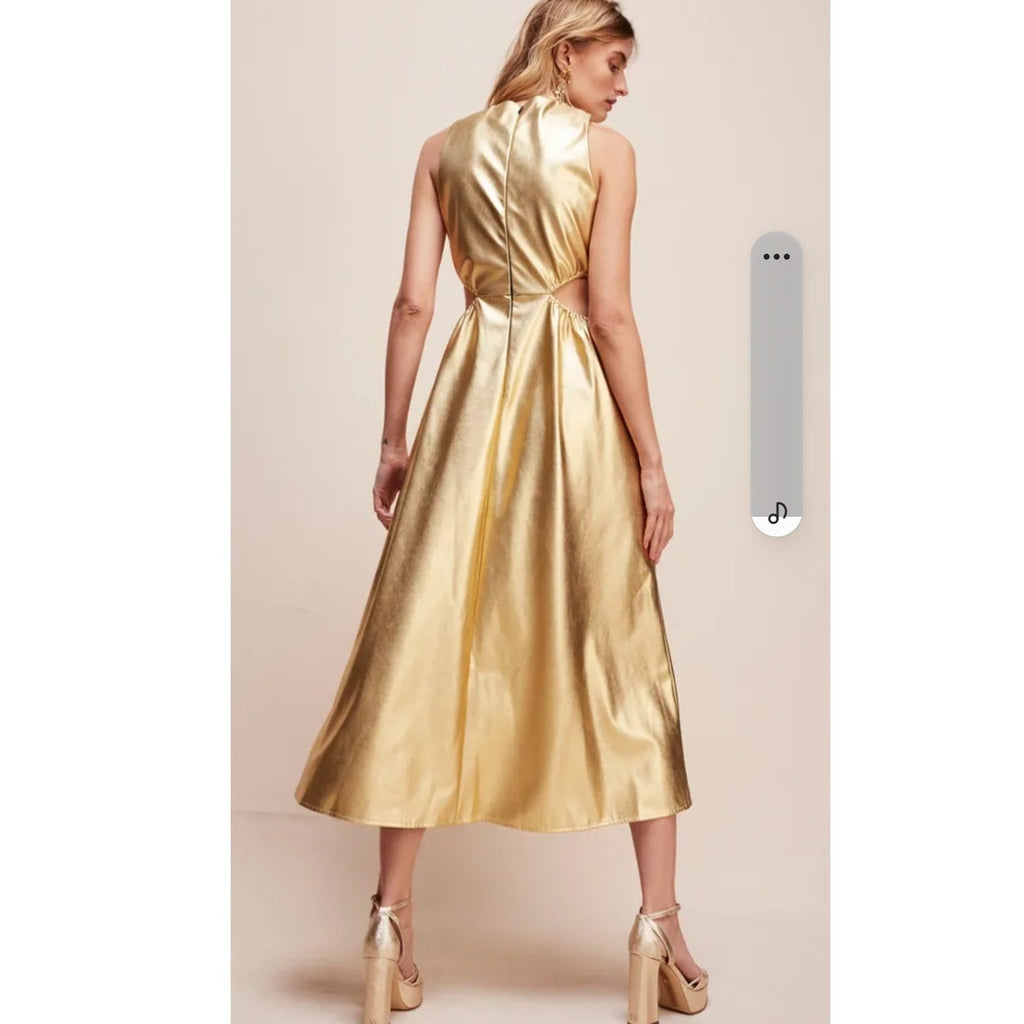 New FREE PEOPLE Jules Kae Lennie Midi Dress $275 SMALL Gold Special Occasion