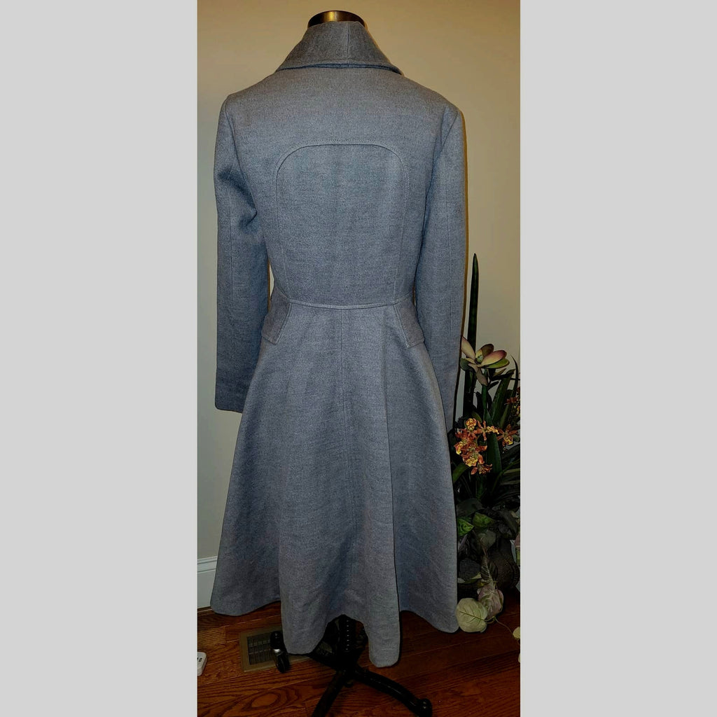 New Anthropologie Shawl Collar Midi Coat $285 GRAY Size 4 Fitted Waist