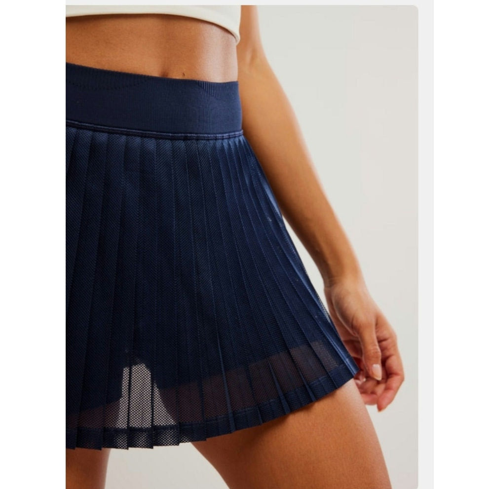New Free People FP MOVEMENT Rally Ruffle Mini Skirt $68 XS/S Navy Built in Short