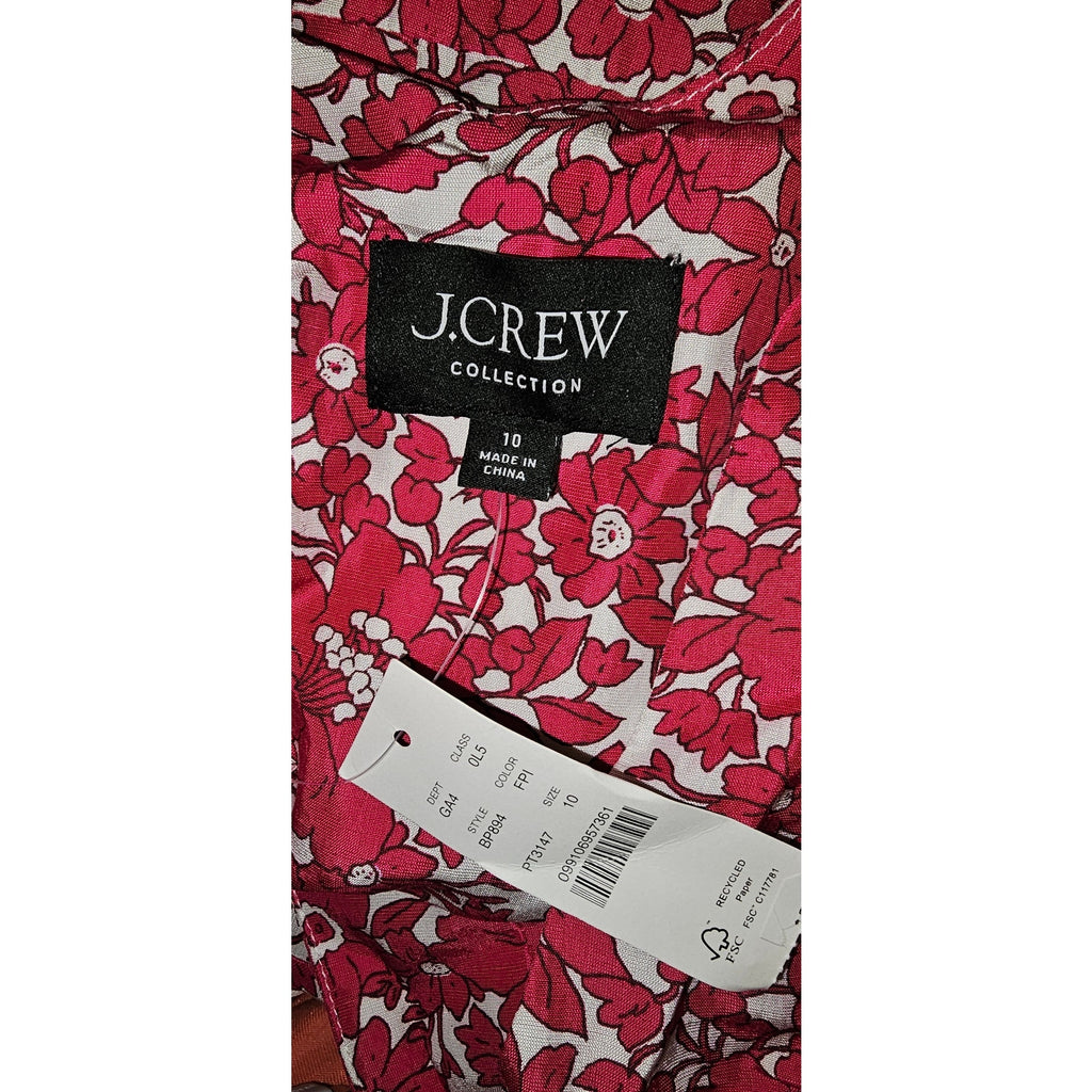 J CREW Collection puff-sleeve V-neck Drapey Floral Maxi Dress Size 10 Pink