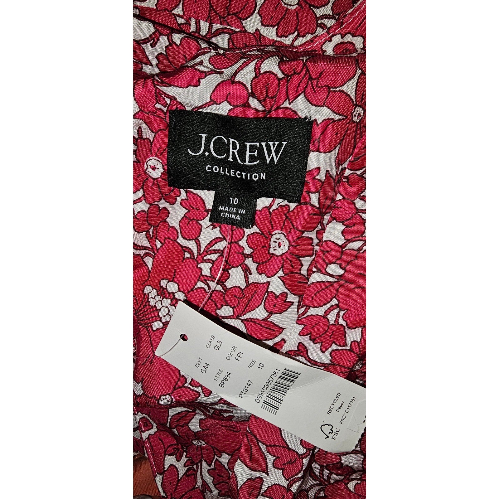 J CREW Collection puff-sleeve V-neck Drapey Floral Maxi Dress Size 10 Pink