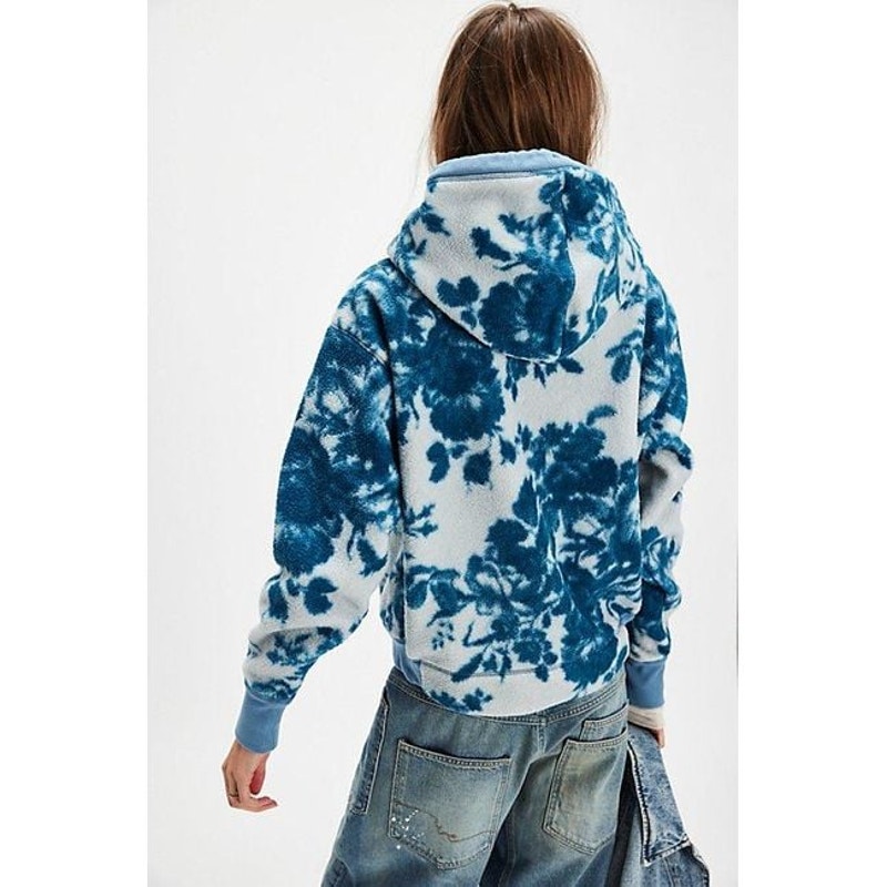 New FREE PEOPLE With Love Sweatshirt $128 X-SMALL Blue HOODED FLEECE