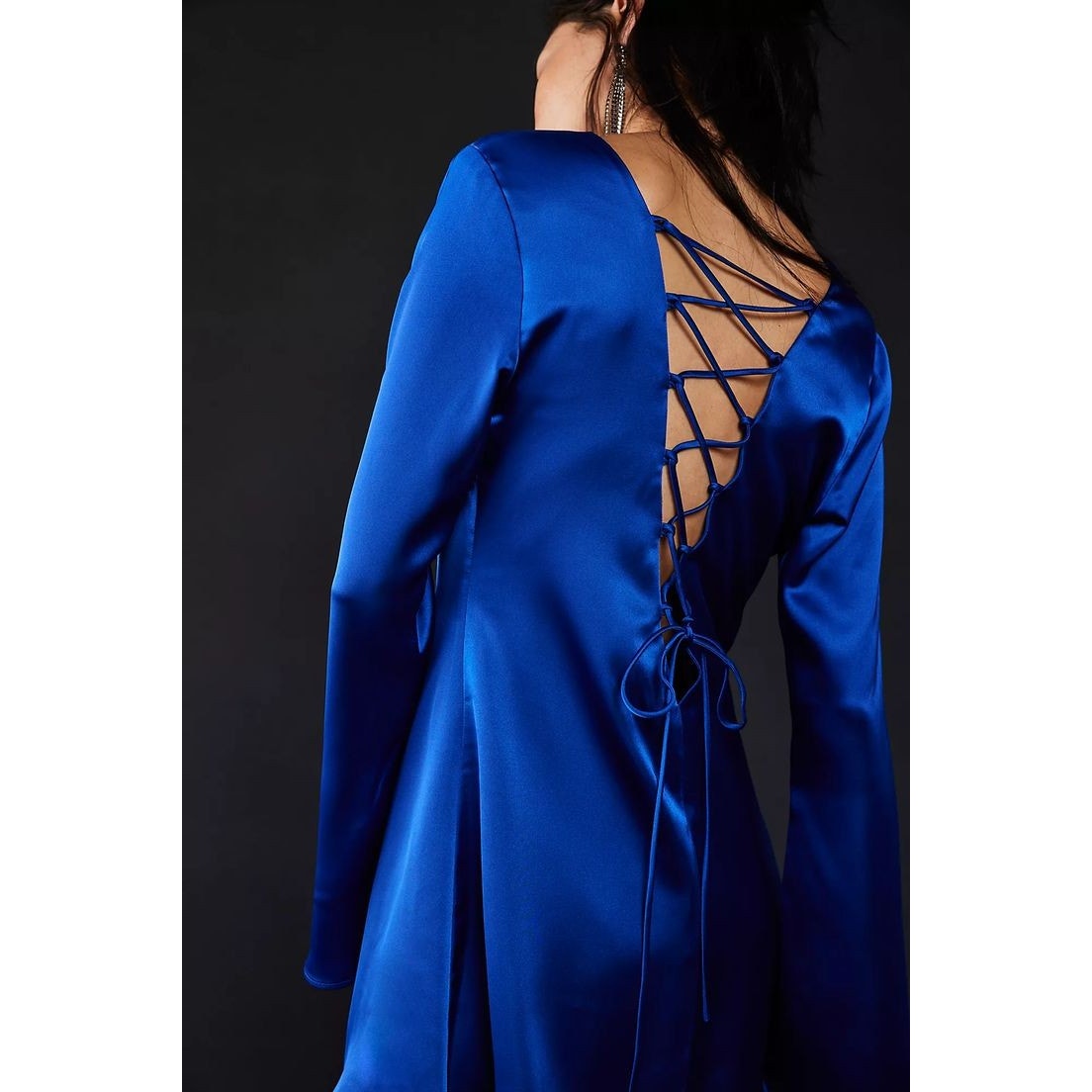 Free People DELFI Amber Mini Shift Dress $368 SMALL Colbalt Blue Long Sleeve