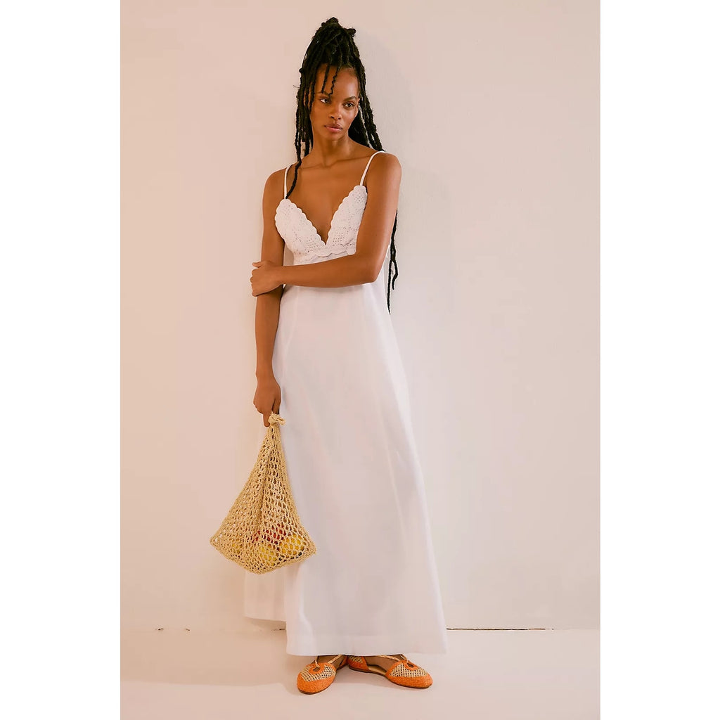 Free People FREE-EST Lovey Maxi Dress MEDIUM Ivory CROCHET Free People