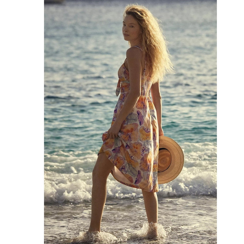 New Anthropologie Cecilia Pettersson Tie-Front Midi Dress SIZE 6 Yellow Floral