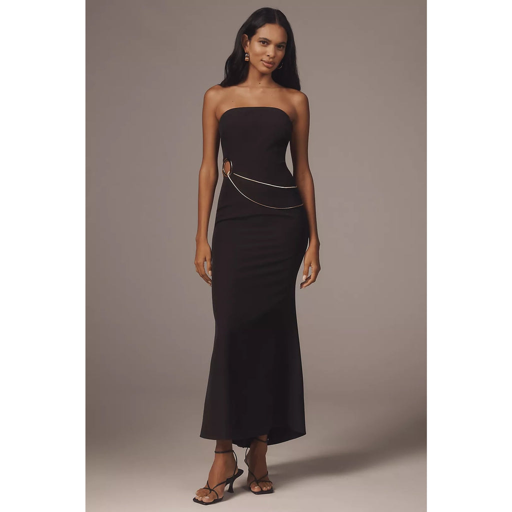 New Anthropologie Mare Mare Strapless Hardware Maxi Dress $178 PLUS 3X Black