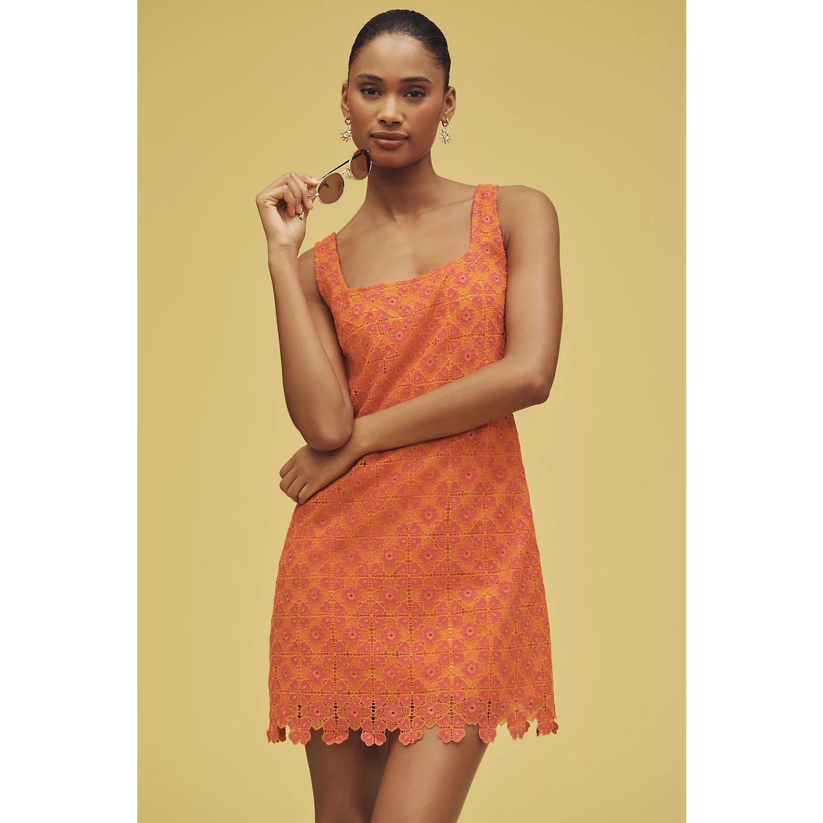 Anthropologie Maeve Square-Neck Mini Shift Dress LARGE Pink & Orange Anthropologie