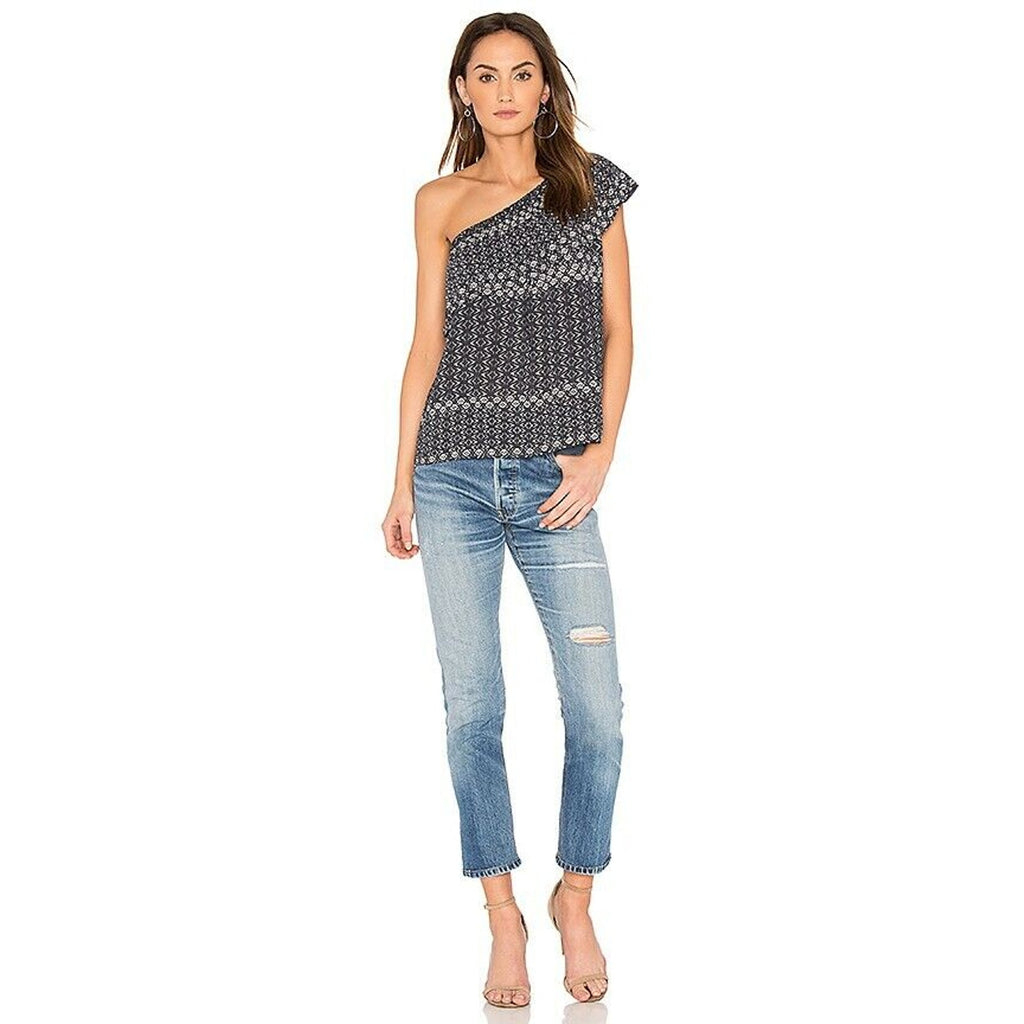 New Anthropologie Velvet by Graham & Spencer Florine One-Shoulder Top $108 Blue