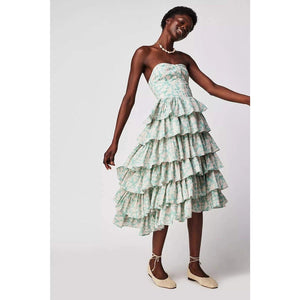 New Free People $375 Desert Queen Cleo Bustier Dress Size 0 Tiered Midi