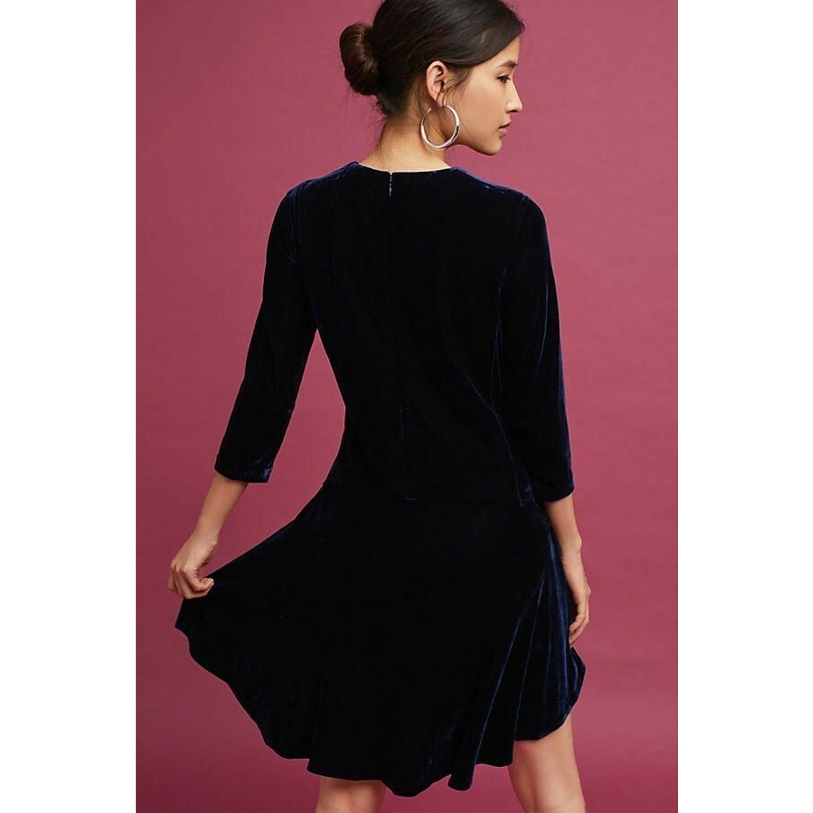 New Anthropologie Clara Drop-Waist Velvet Mini Dress By Donna Morgan Size 4 Blue